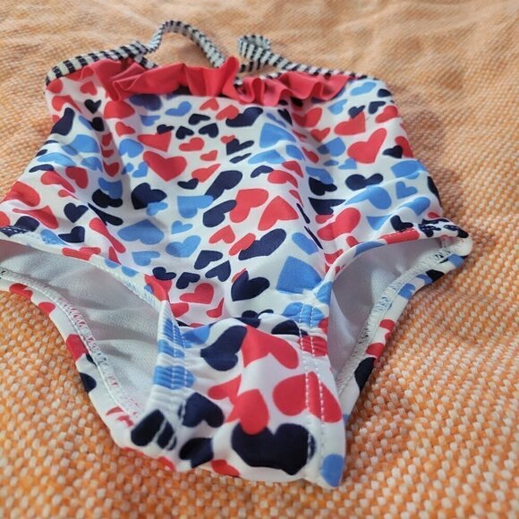 LikeNew Healthtex Red White And Blue Hearts One Piece Swimsuit Girls 0-3 Months - Picture 4 of 5